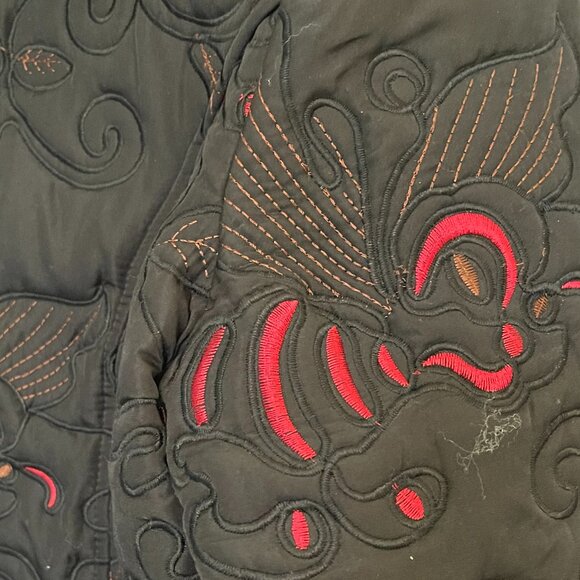 Embroidered Crop Moto Jacket Black Red Size 14 - Picture 5 of 10